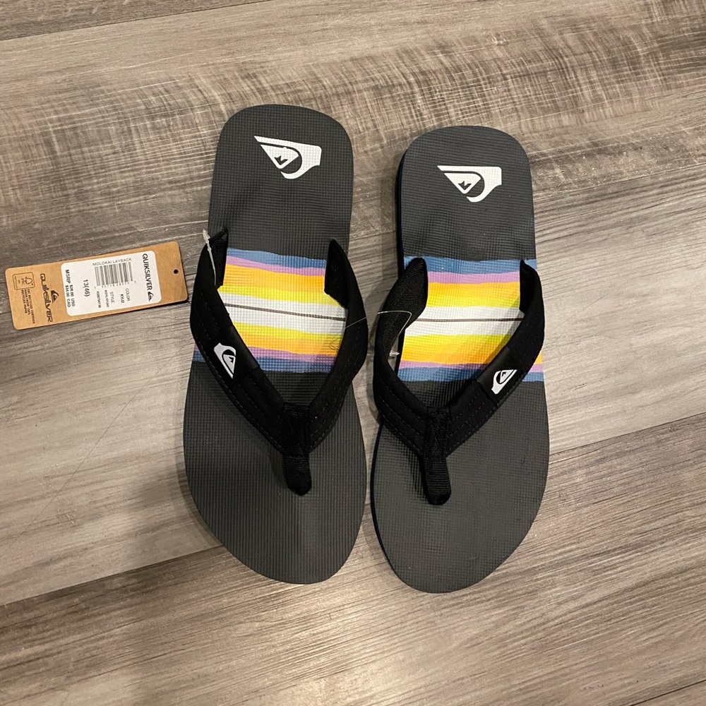 Quiksilver Black and Striped Flip Flops